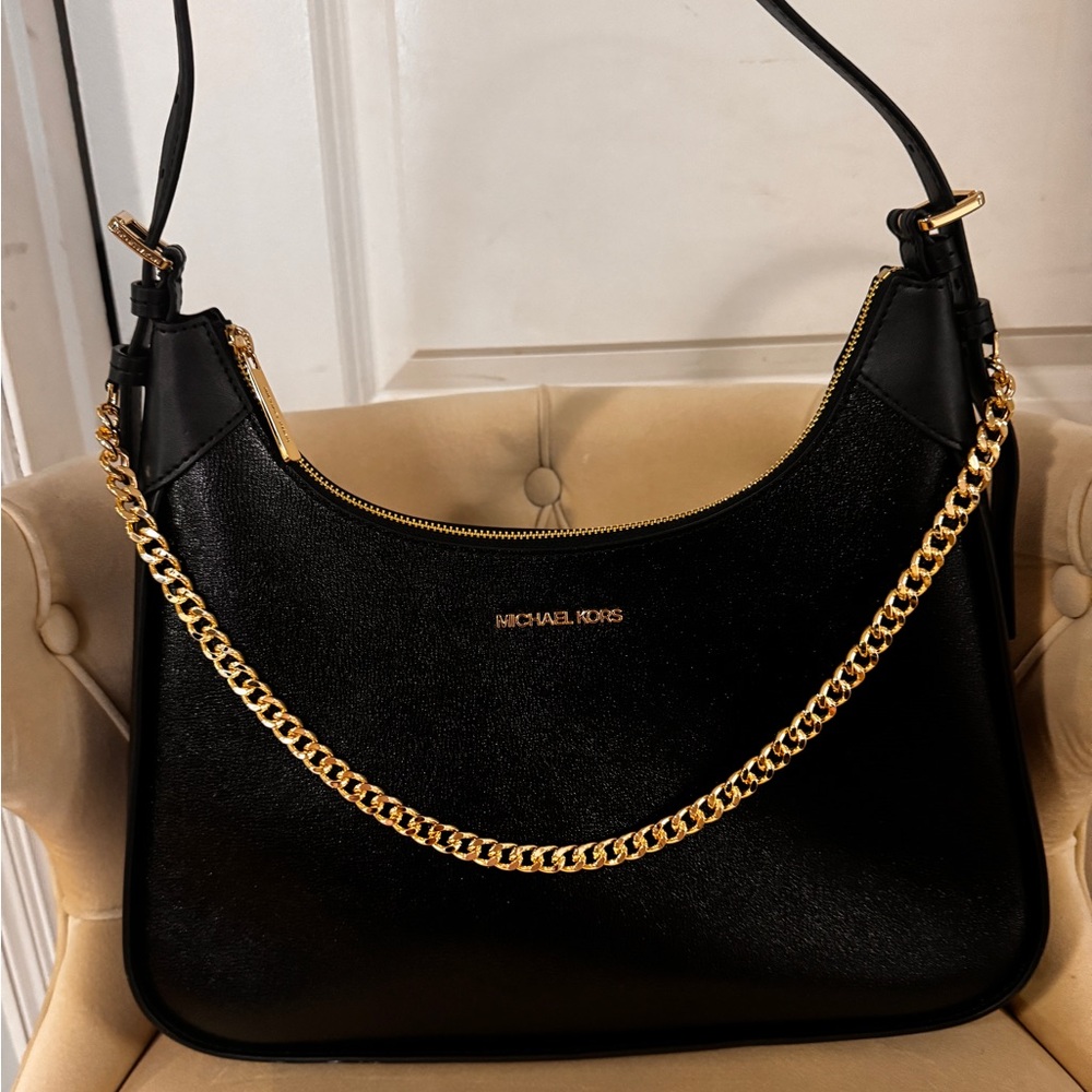 Michael Kors Black Shoulder Bag with Gold Chain Detail